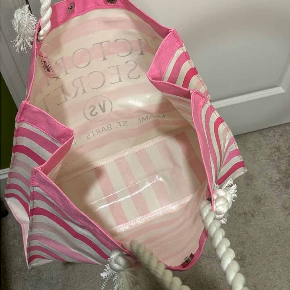 Victoria’s Secret Striped Tote Bag Pink White NWT - Picture 8 of 10